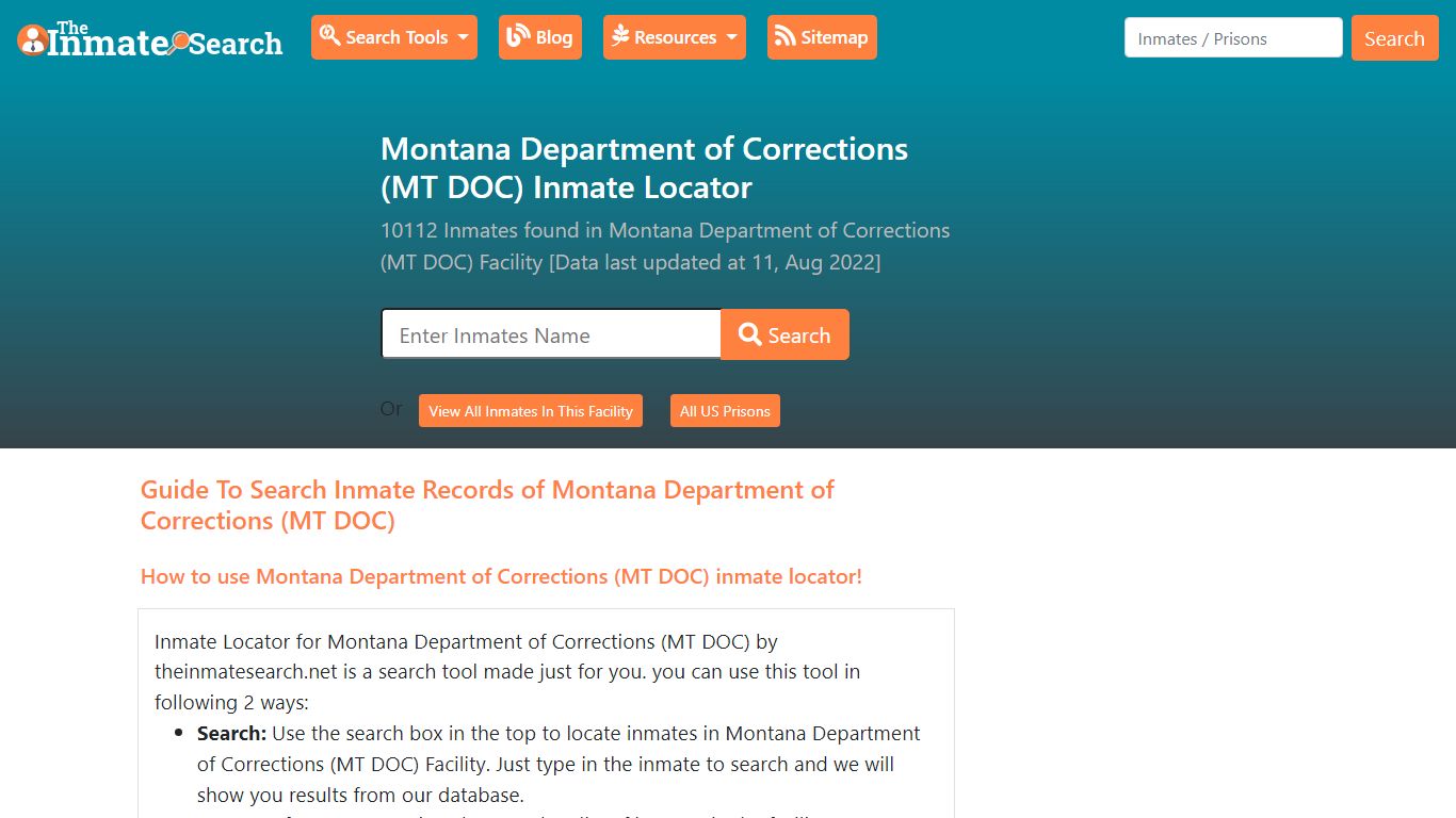 Montana Department of Corrections (MT DOC) Inmate Locator